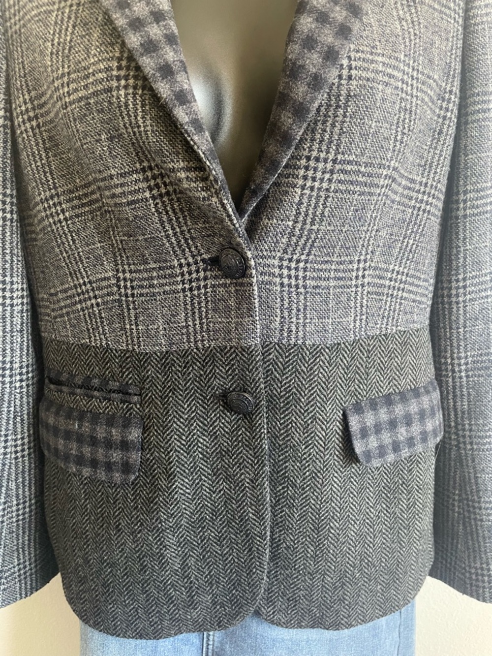 Brooks Brothers Patchwork Wool Blazer Women’s 6 Plaid Herringbone Tweed Jacket P - Picture 6 of 12